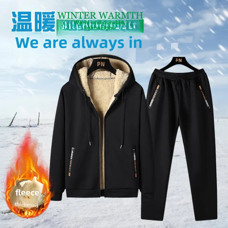 Thickened Fleece-lined Men's Jacket Casual Sport Suit Trendy Men's Clothing Pants