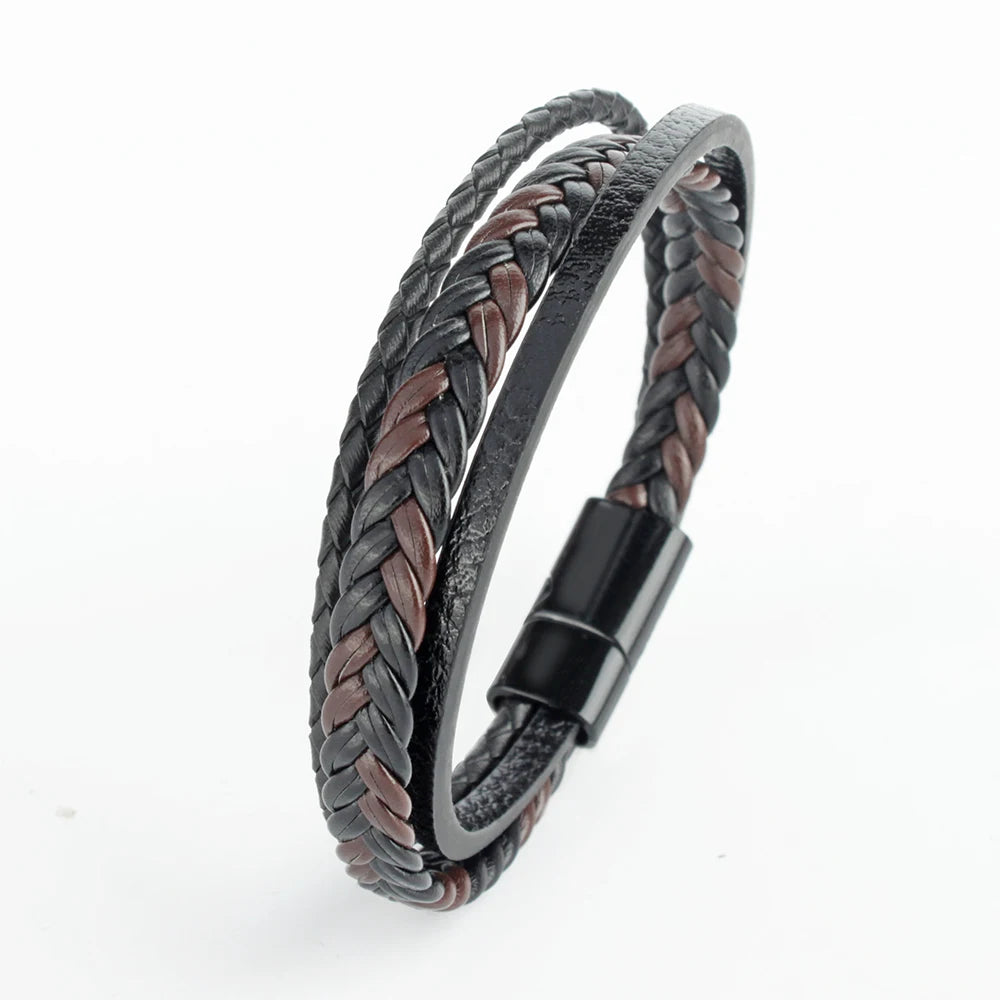 Trendy  Leather Bracelets Men Stainless Steel Multilayer Braided Rope Bracelets For Male Bracelets Jewelry Pulsera Hombre