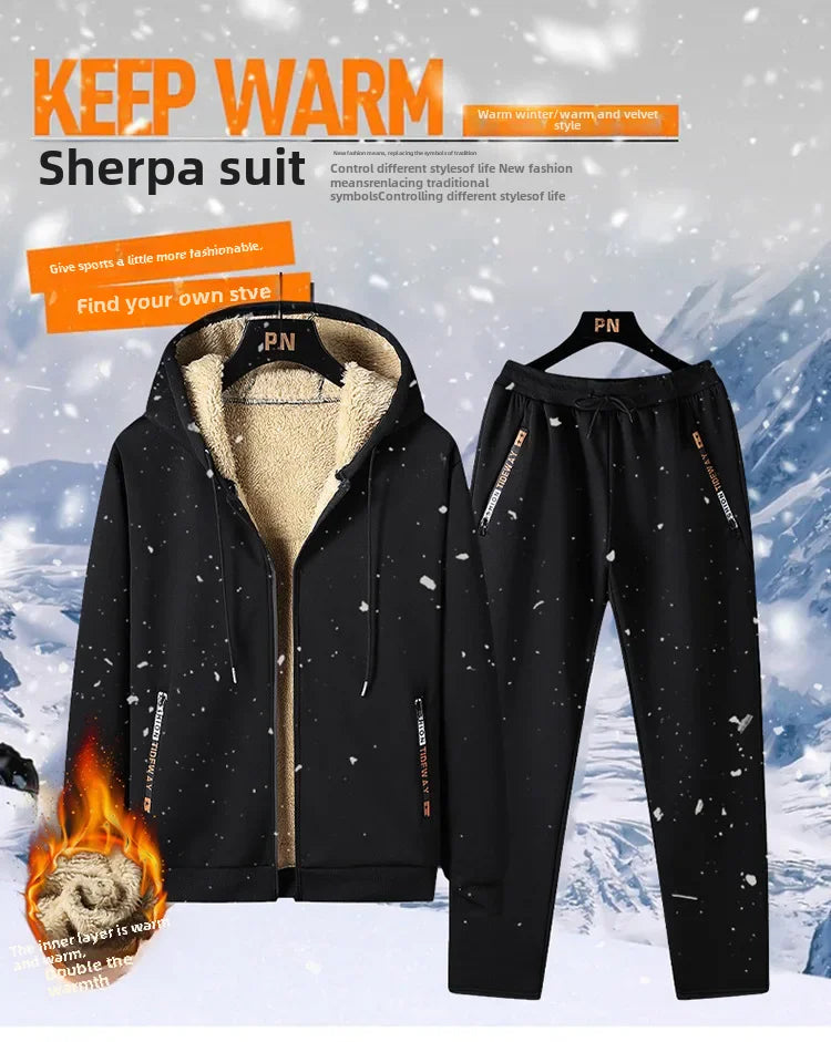 Thickened Fleece-lined Men's Jacket Casual Sport Suit Trendy Men's Clothing Pants