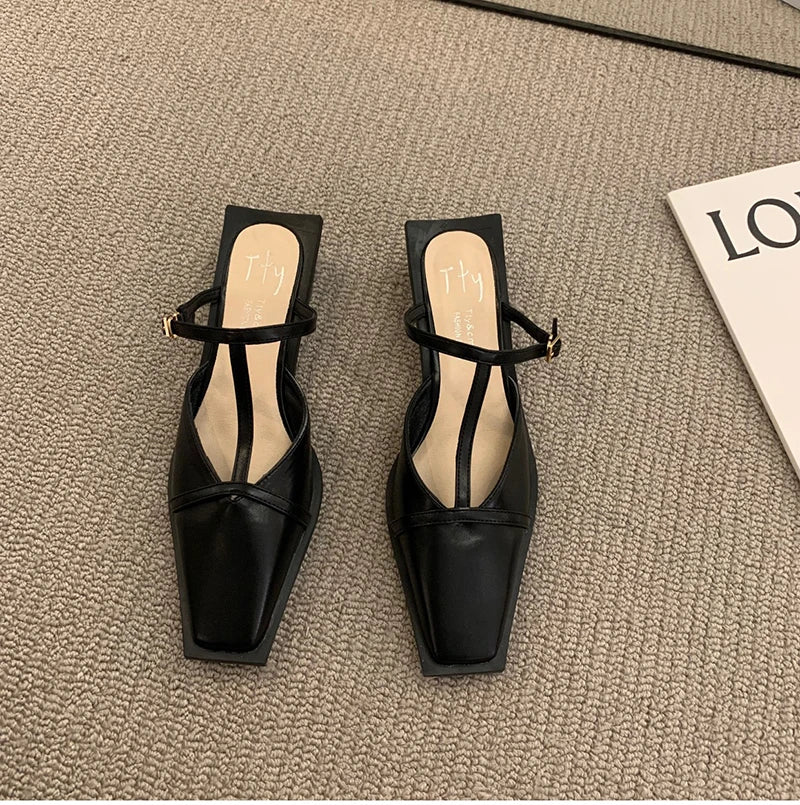 2024 Summer Women Mules Slipper Fashion Shallow Square Toe Slides Outdoor Dress Sandal Women's Sandalias