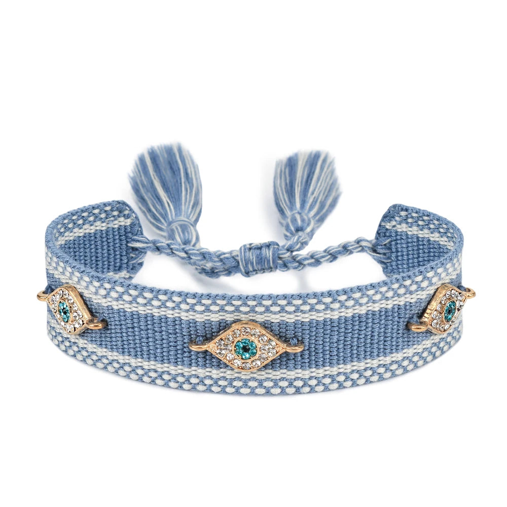 Woven Bracelets Evil Eyes Stackable Wrap Fabric Bracelets