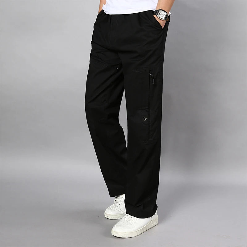 IPPOLICH Men's Pants Sweatpant Leisure Breathable Pants Pockets Wide Leg Cotton Black Cargo Pants Classic Man Casual Cargo Pants