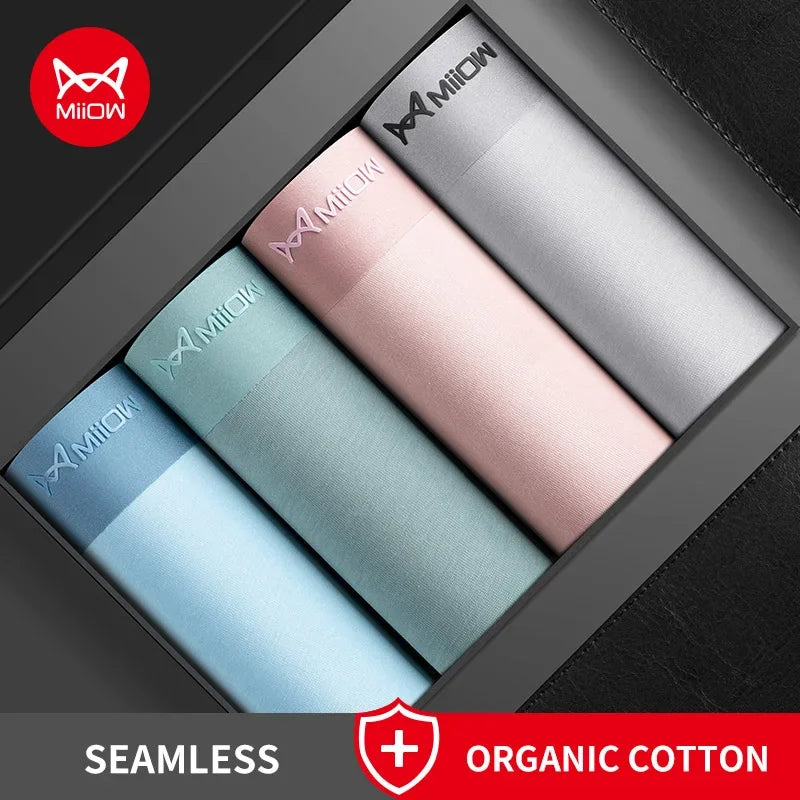 MiiOW 4Pcs Cotton Men's Panties Graphene Antibacterial Boxer Innerwear Man Underwear Seamless Breathable Man Underpants Boxers
