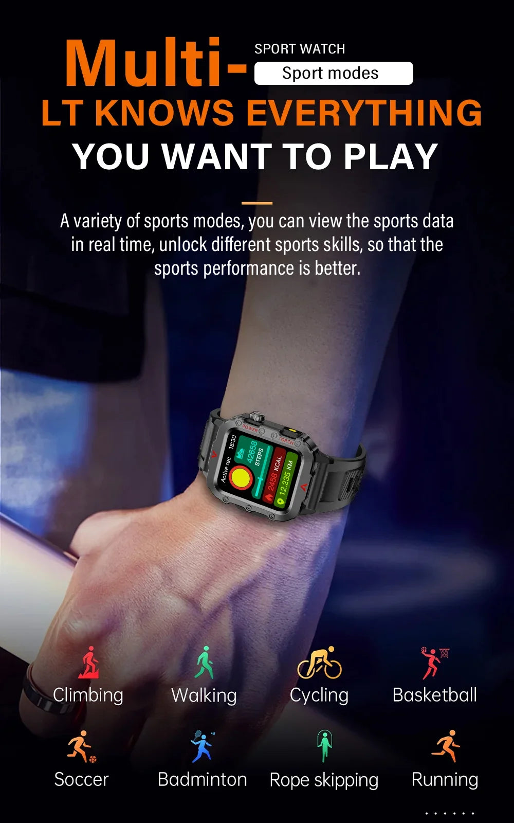 2024 Military Montres Hommes Smartwatch LED Outdoor Sports Watches For Men Women 1.73inch Bluetooth reloj hombre Smart Watch