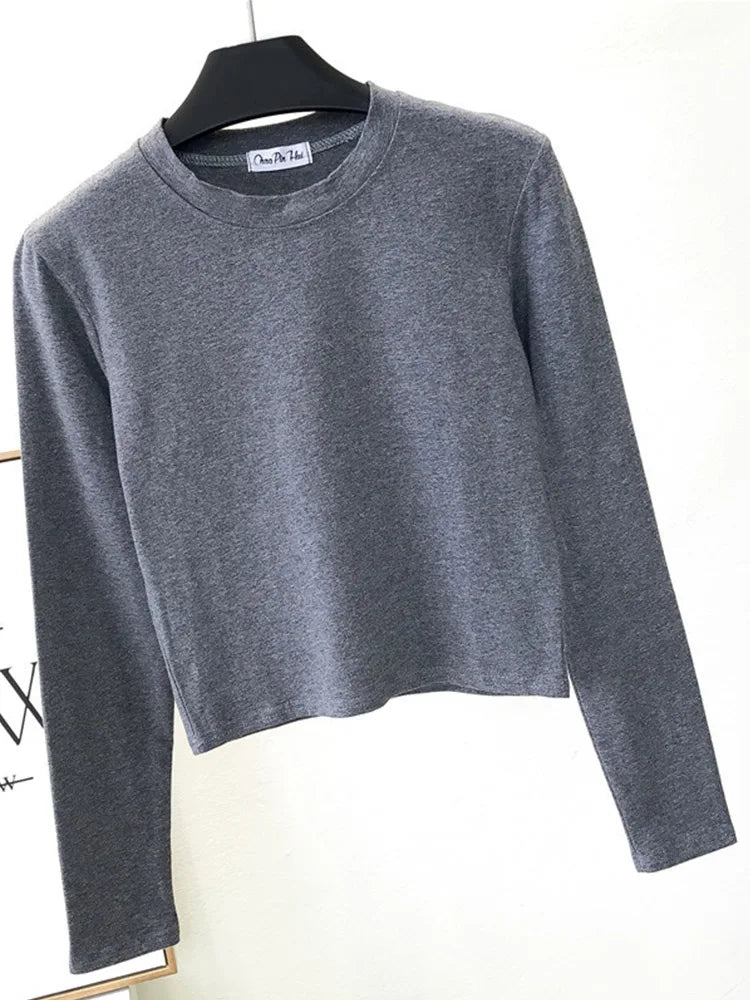 Sexy Black  Women's Clothing O-Neck Long Sleeve Navel Autumn Base Women's Clothing Fashion Casual Ropa Mujer