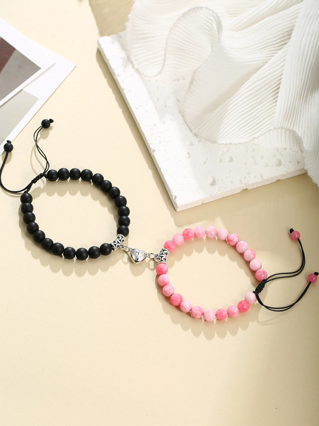 2Pcs Magnet Heart Hand Made Bead Bracelets Lover Bracelets Couple Bracelets