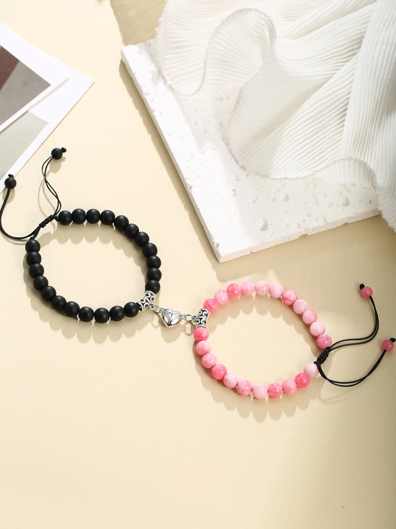 2Pcs Magnet Heart Hand Made Bead Bracelets Lover Bracelets Couple Bracelets
