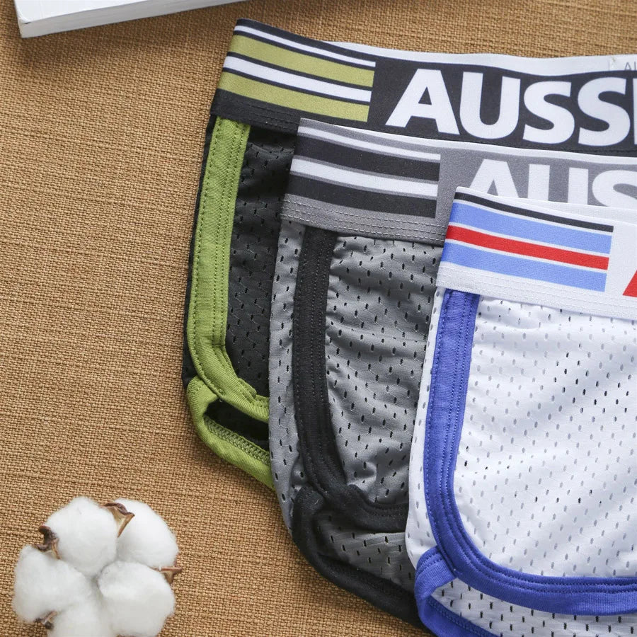 Summer Underwear Men Boxers Shorts Mesh Boxer Aussiebum Mens Panties Breathable Male Calzoncillos Convex U Pouch Man Underpants