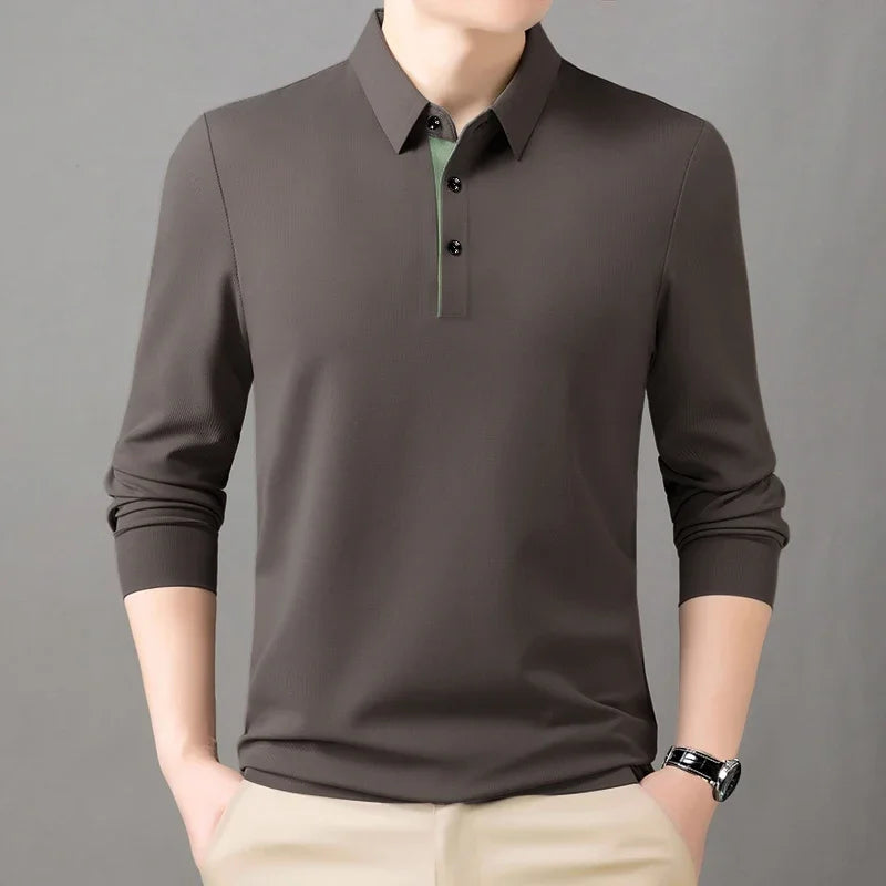 2025 Trend  Men's Long Sleeved Popular Casual T-shirt  Lapel POLO Men's Clothing