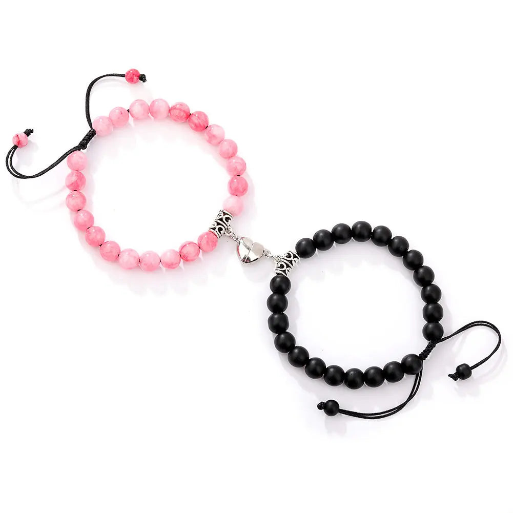 2Pcs Magnet Heart Hand Made Bead Bracelets Lover Bracelets Couple Bracelets