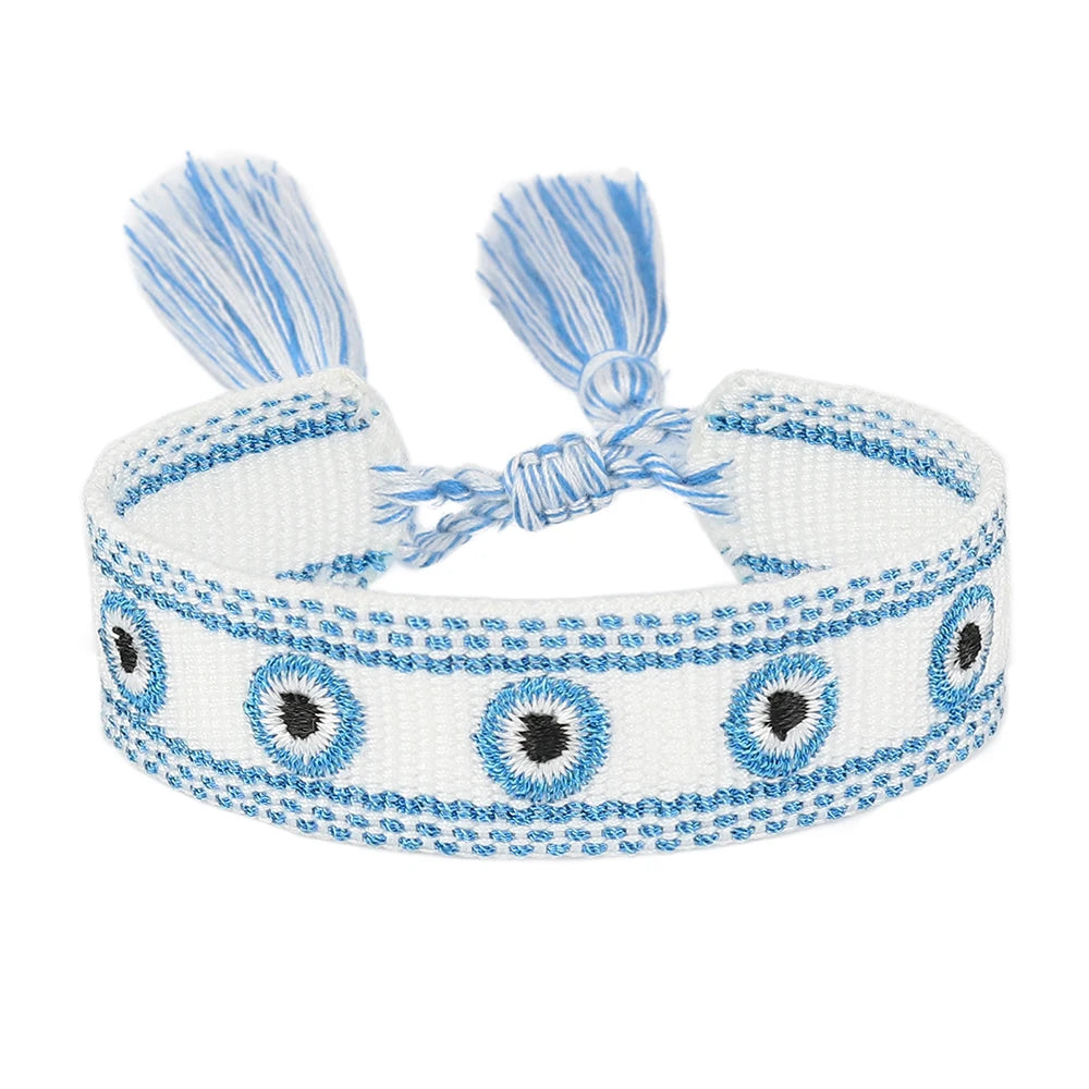 Woven Bracelets Evil Eyes Stackable Wrap Fabric Bracelets