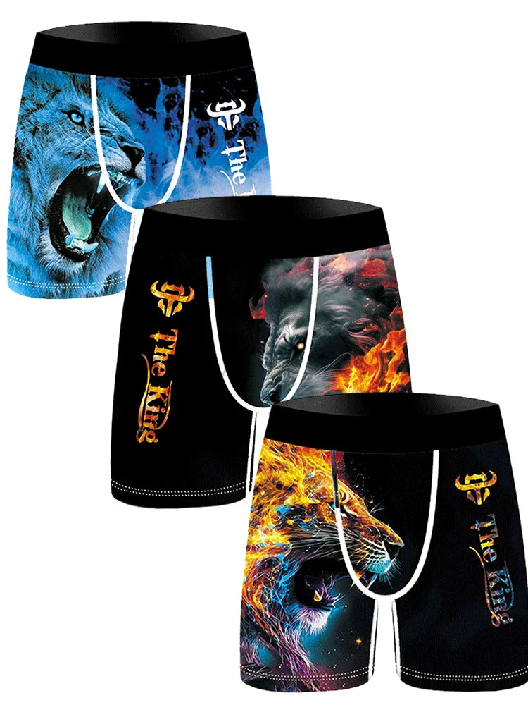 3Pcs Animal Print Men Fshion Underwear Boxers Breathable Man Underpants S-3XL Mens Swimming Underwear Men's Panties Boxer Briefs