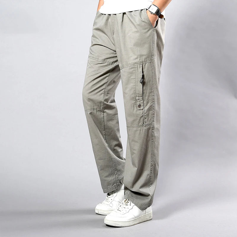 IPPOLICH Men's Pants Sweatpant Leisure Breathable Pants Pockets Wide Leg Cotton Black Cargo Pants Classic Man Casual Cargo Pants
