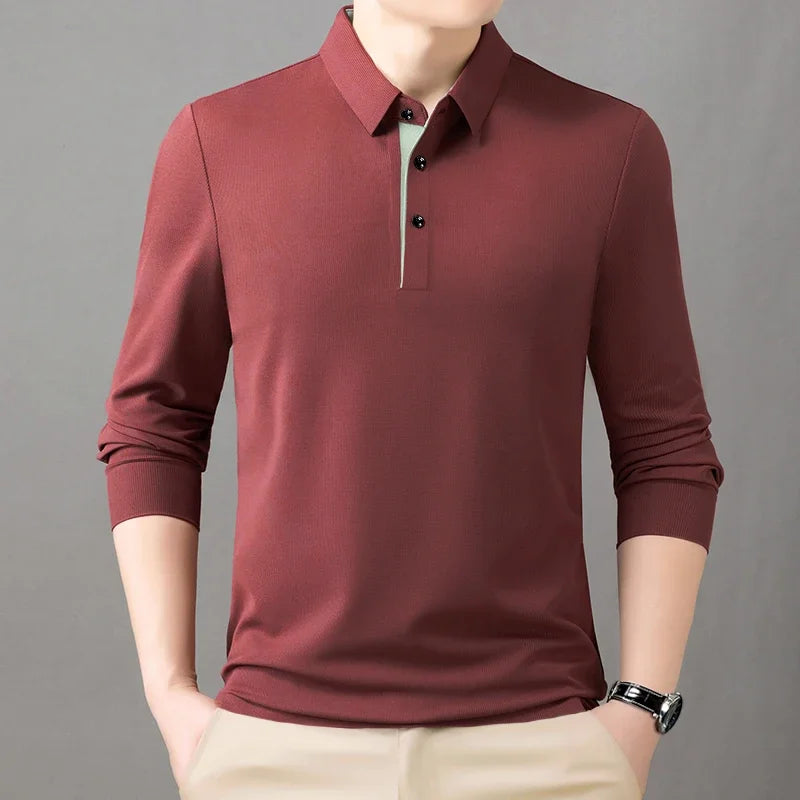 2025 Trend  Men's Long Sleeved Popular Casual T-shirt  Lapel POLO Men's Clothing