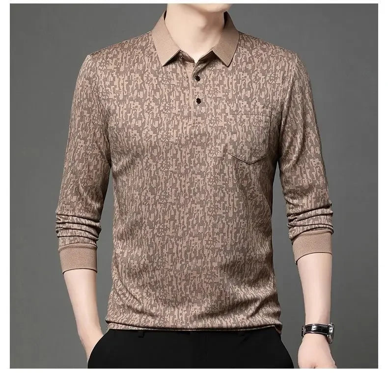 Long-sleeved Lapel T-shirt Trendy Casual Versatile Polo Tops Men's Clothing