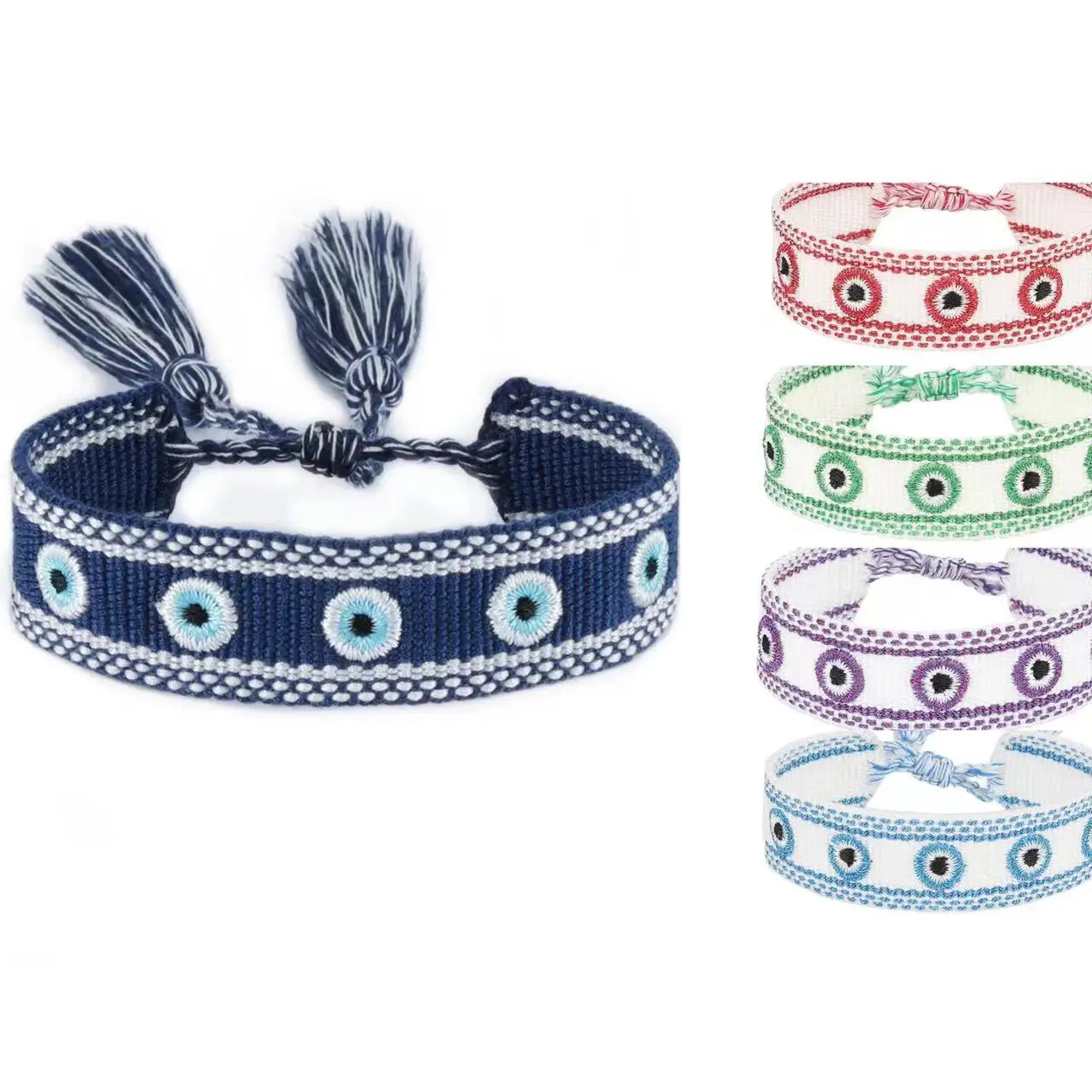 Woven Bracelets Evil Eyes Stackable Wrap Fabric Bracelets