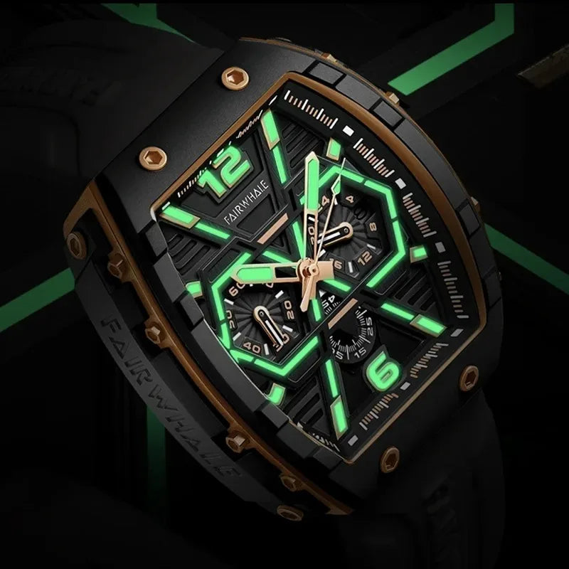 Mark Fairwhale 5560 Brand Luxury Mens Watch Wristwatch Clock Silicone Strap Chronograph Quartz Watches for Men montres hommes