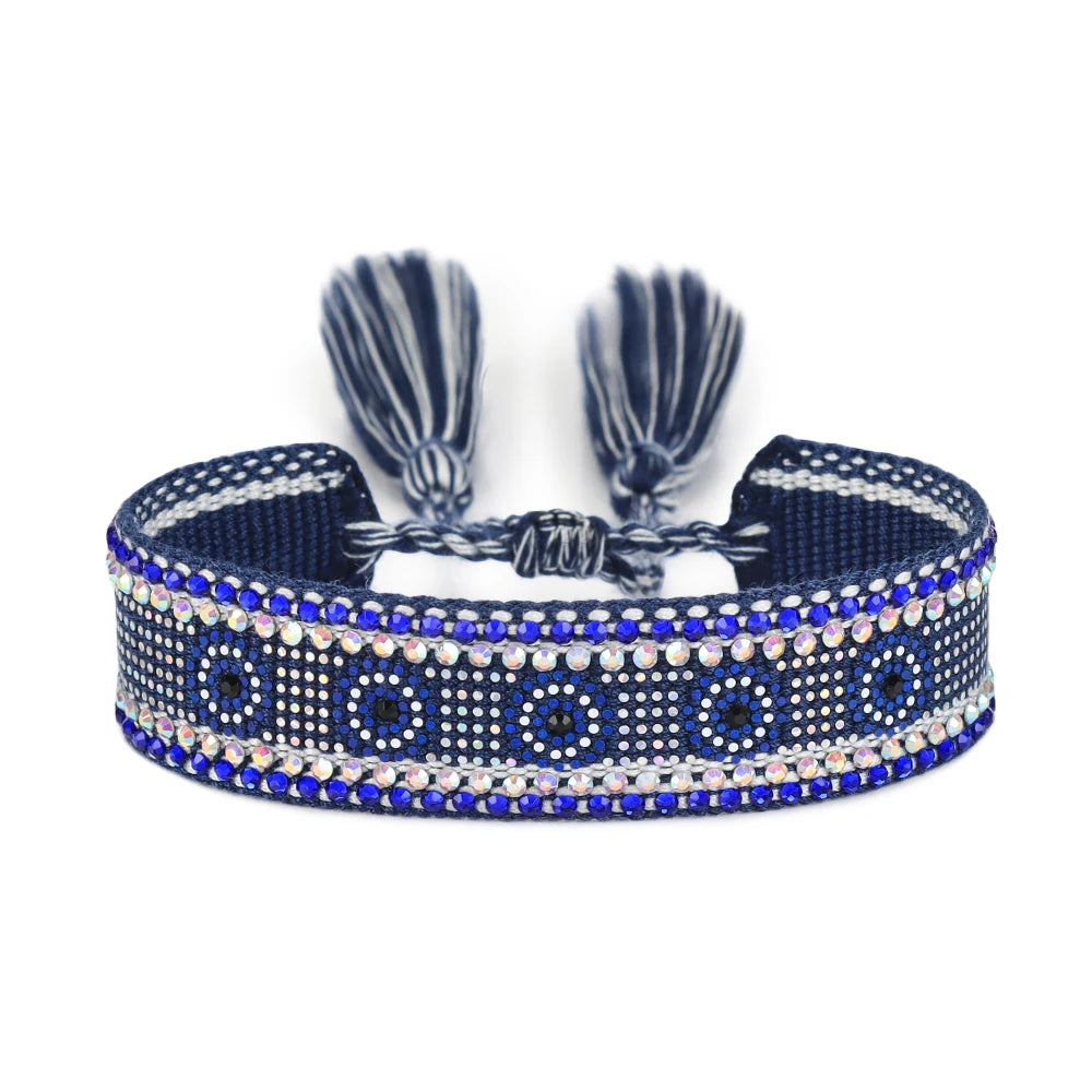 Evil Eyes Woven Bracelets Stackable Wrap Fabric Bracelets