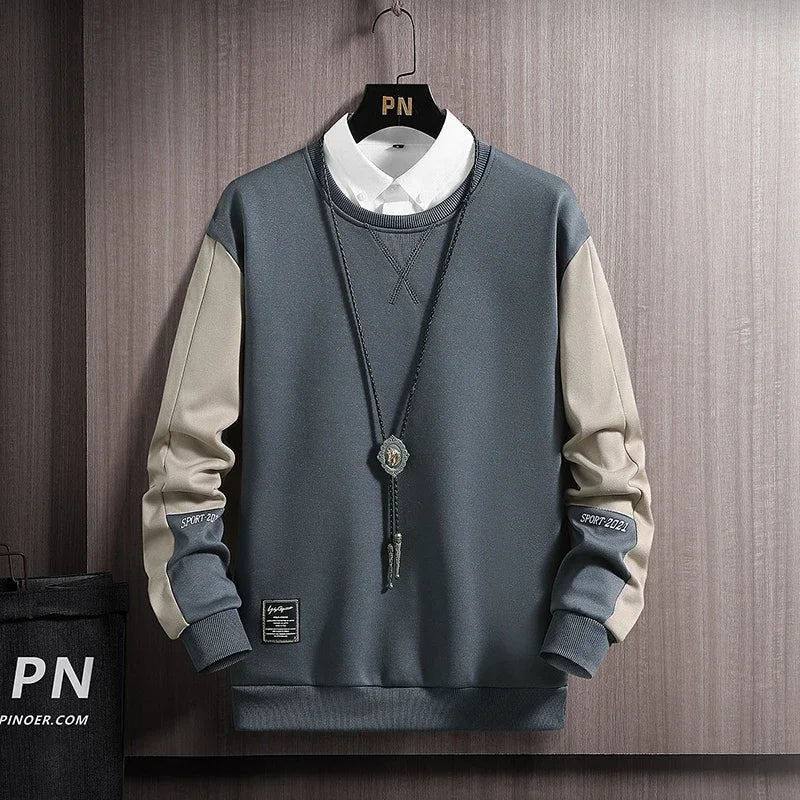 Long Sleeve Hoodies Men Clothes Fashion Casual Pullover Round Neck Fall Street Oversized Male Sportswear Hoodies Pachwork