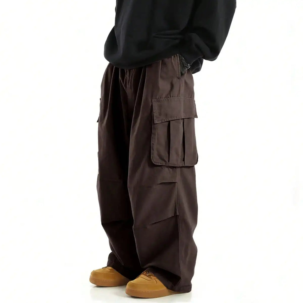 Classic Design Multi Flap Pockets Cargo Pants,Men's Loose Fit Drawstring Cargo Pants，For Skateboarding,Street,Outdoor Camping
