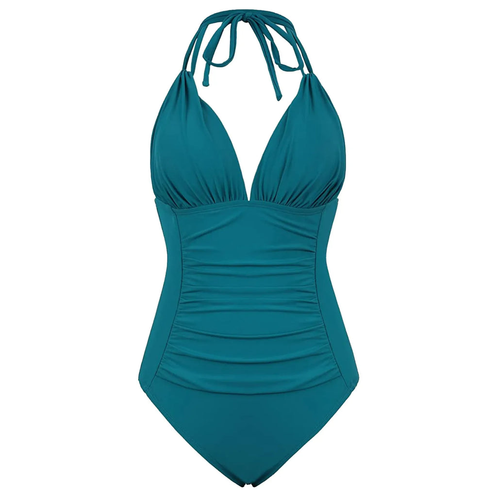 Bikinis Mujer Women's One-piece With Chest Pad Without Steel Bra Swimsuit Solid Color Swimsuit купальники женские
