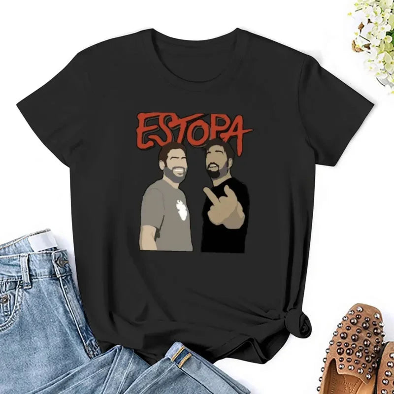 2024 Summer Personalized Street Hip Hop Style Estopa T-shirt Women's Clothing Retro Top Women's Clothing