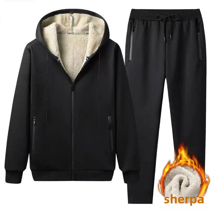 Thickened Fleece-lined Men's Jacket Casual Sport Suit Trendy Men's Clothing Pants