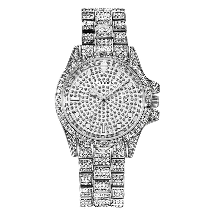 Montre Homme Men Famous Brand Watches Hip Hop Diamond Fashion Casual Golden Luxury Date Quartz Vintage Watch Silver Reloj Hombre