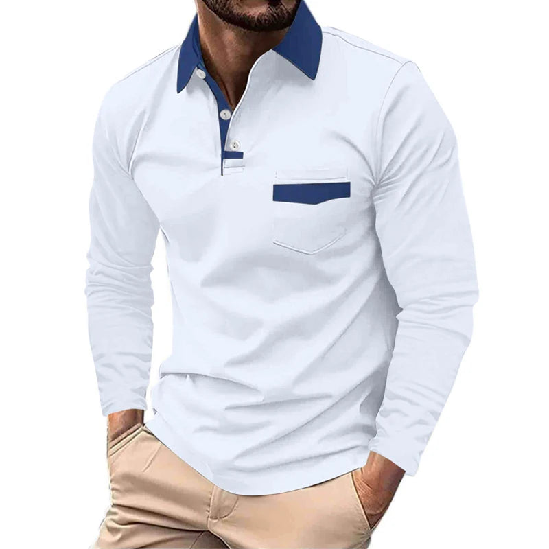 Spring Autumn Men Clothes Long Sleeve Business Casual Golf Polo Shirt Men Clothes Sport Pure Color Big Pocket Polo T Shirt Tops