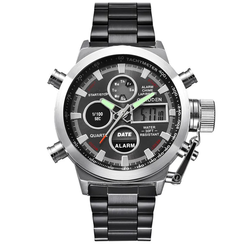 Montre Homme Men Original XINEW Brand Watches Fashion Casual Alloy Band Dual Time Electronic Watch Black Relogio Masculino 2024