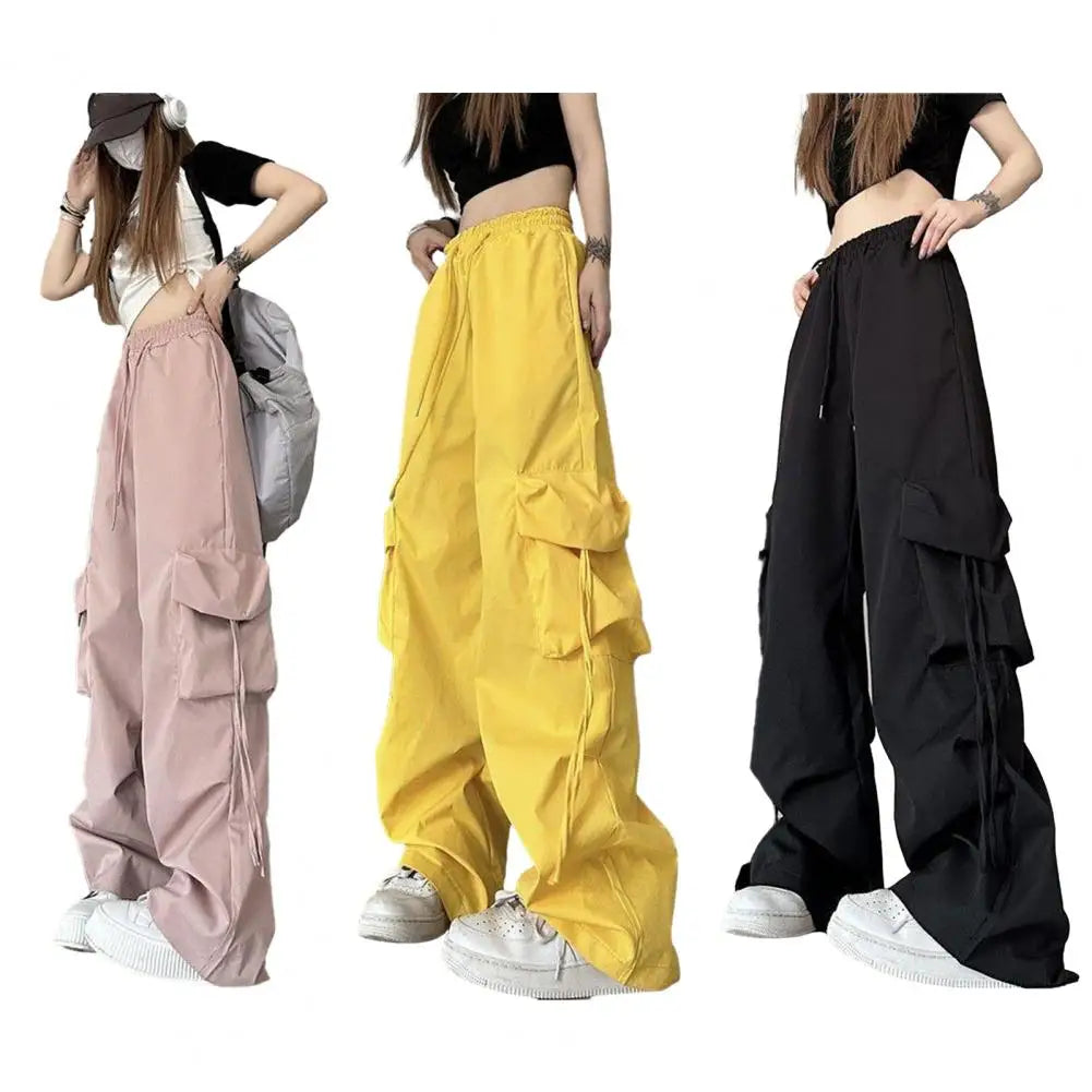 Women Cargo Pants Vintage-inspired Women's High Waist Cargo Pants with Drawstring Multiple Pockets for A Casual for Retro