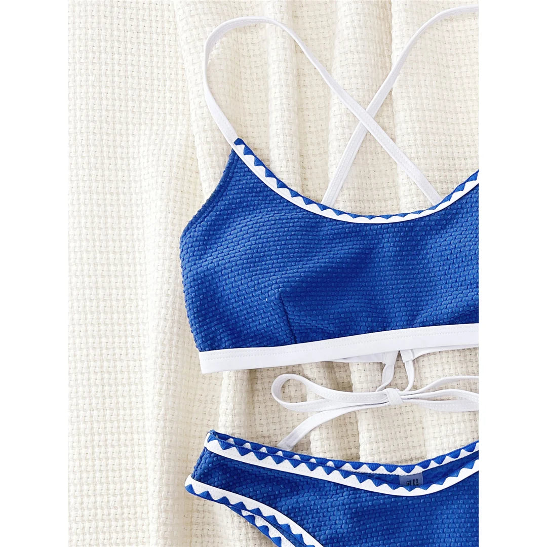 New Cross Back Brazilian High Cut Leg Bikini Women Swimwear Female Swimsuit Two-pieces Bikini set Bather Bathing Suit Swim V5582