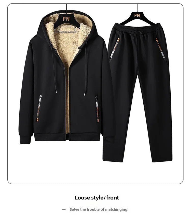 Thickened Fleece-lined Men's Jacket Casual Sport Suit Trendy Men's Clothing Pants