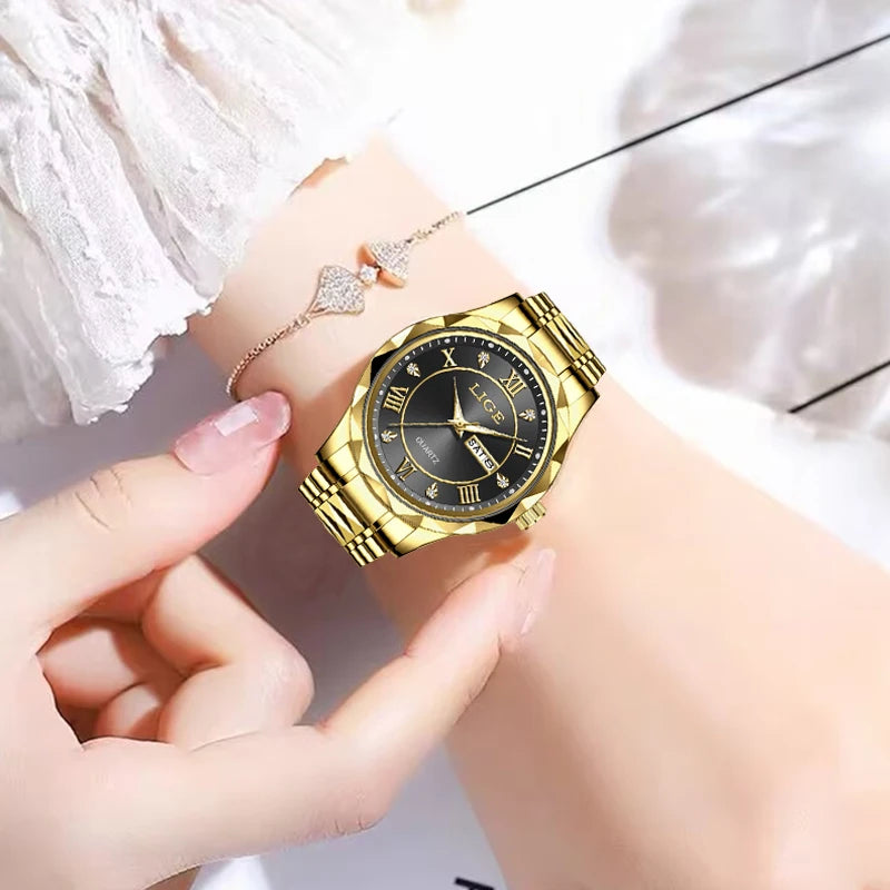 LIGE Casual Sport Watch Ladies Top Luxury All Steel Waterproof Quartz Watches For Women Fashion Gold Watch Women Montres Femmes