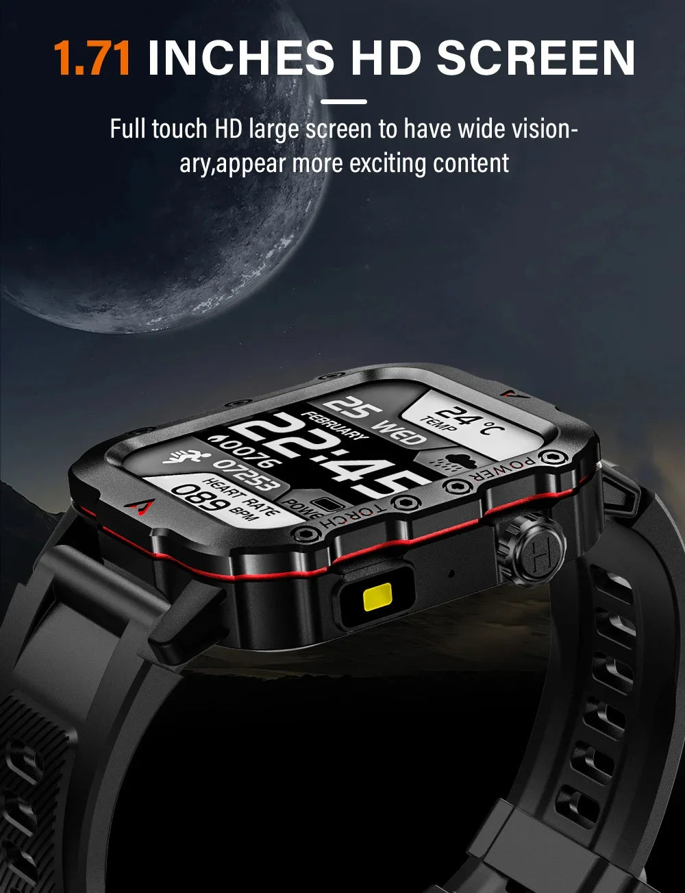2024 Military Montres Hommes Smartwatch LED Outdoor Sports Watches For Men Women 1.73inch Bluetooth reloj hombre Smart Watch