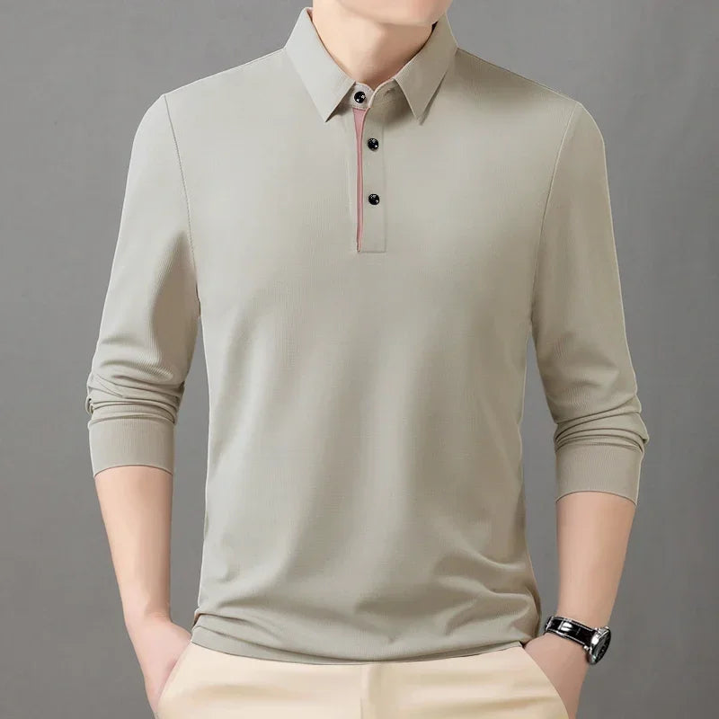 2025 Trend  Men's Long Sleeved Popular Casual T-shirt  Lapel POLO Men's Clothing