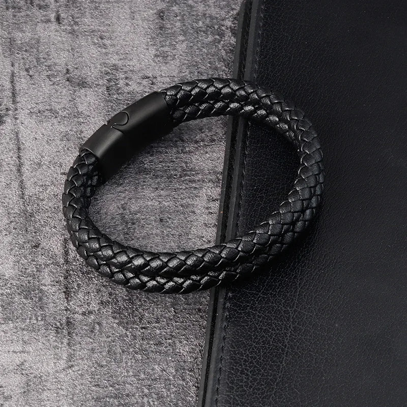 Trendy Leather Bracelets Men Stainless Steel Braided Rope Bracelets For Male Bracelets Jewelry