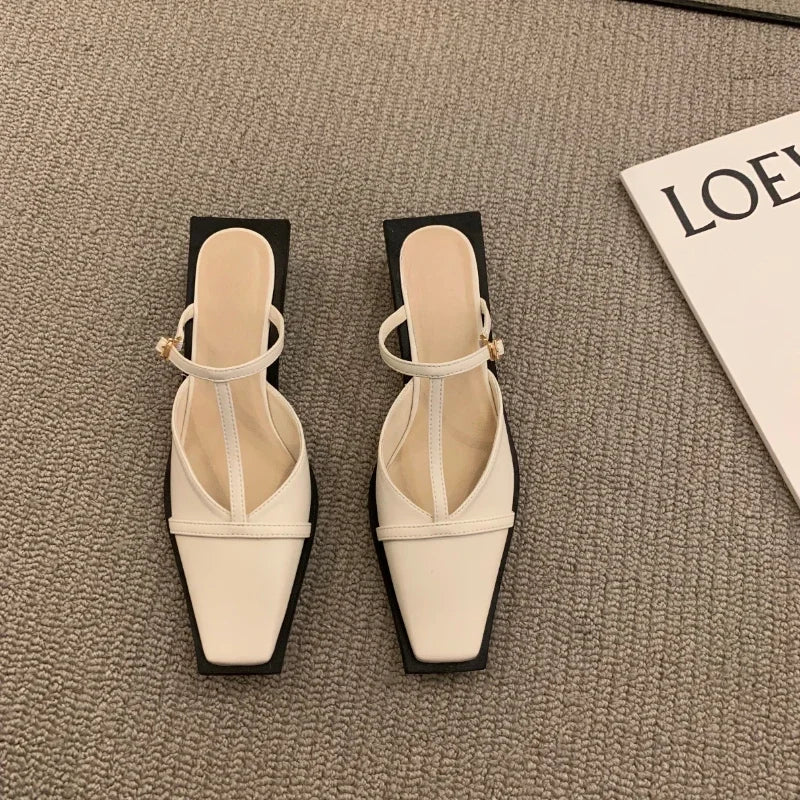 2024 Summer Women Mules Slipper Fashion Shallow Square Toe Slides Outdoor Dress Sandal Women's Sandalias