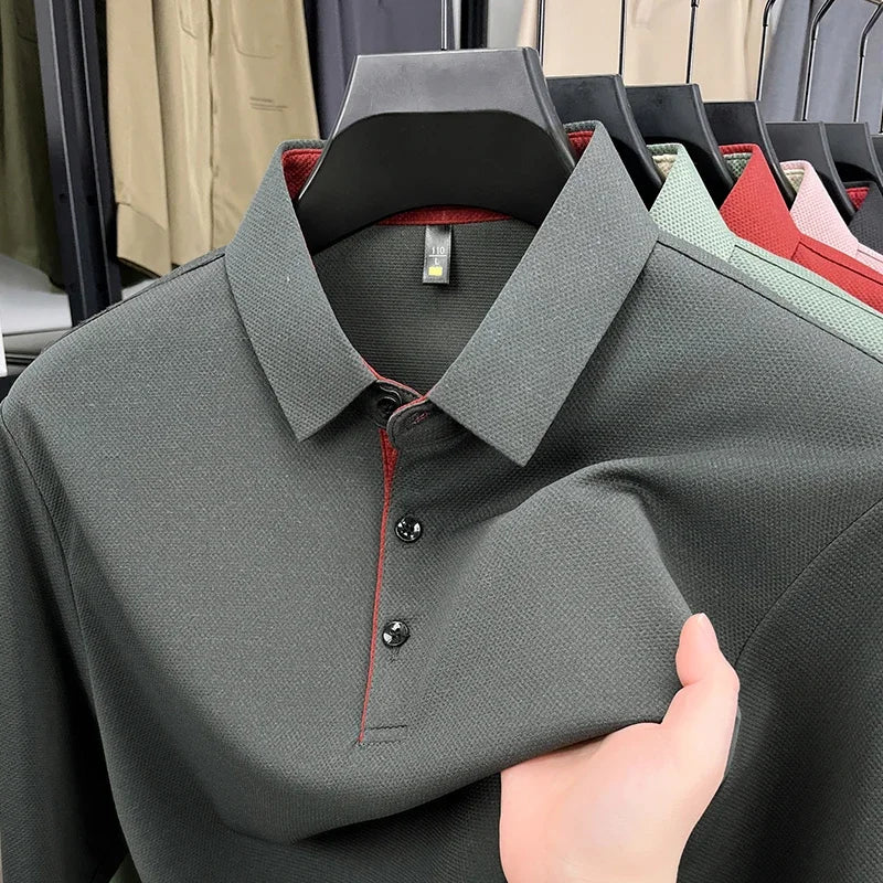 2025 Trend  Men's Long Sleeved Popular Casual T-shirt  Lapel POLO Men's Clothing