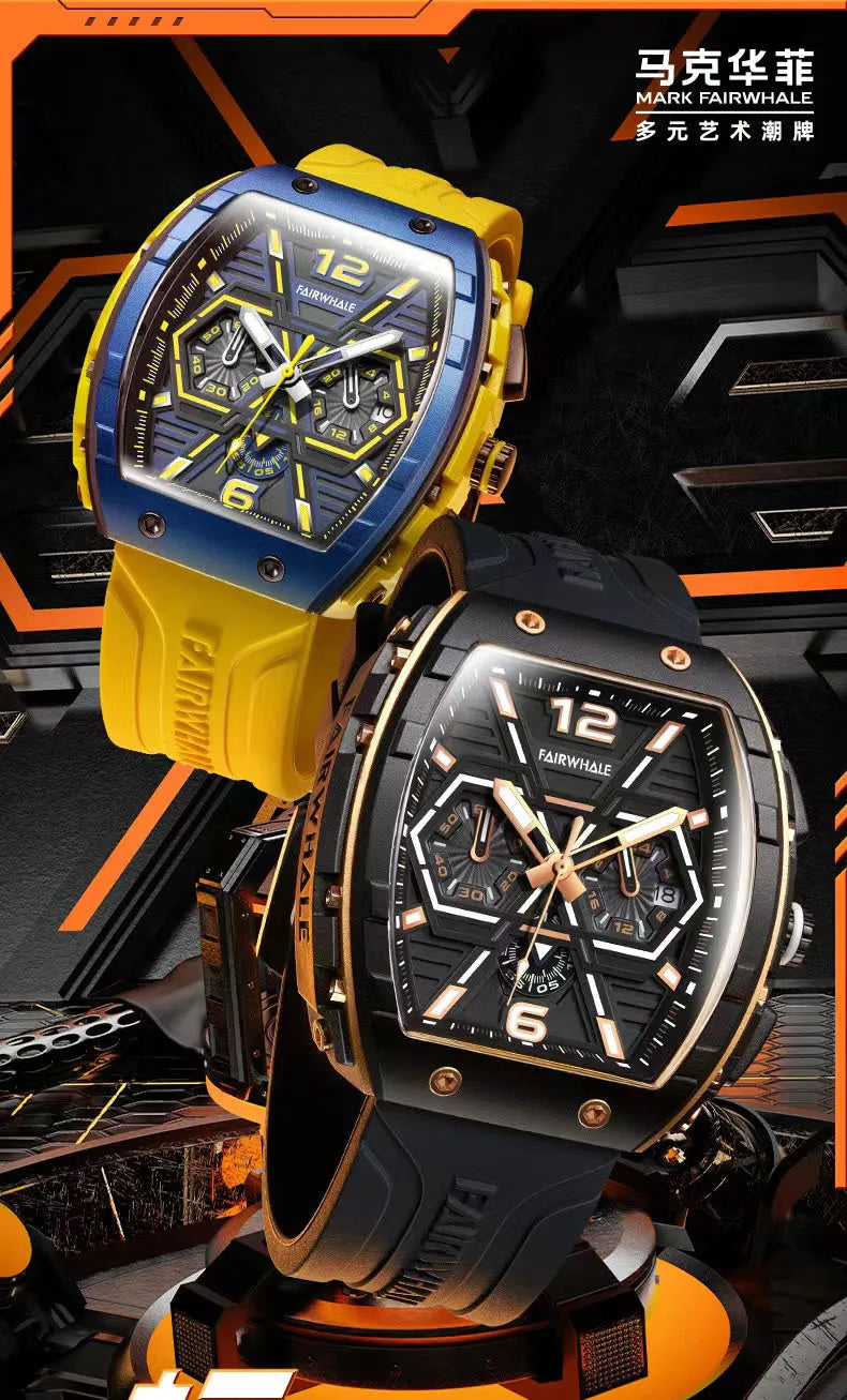 Mark Fairwhale 5560 Brand Luxury Mens Watch Wristwatch Clock Silicone Strap Chronograph Quartz Watches for Men montres hommes