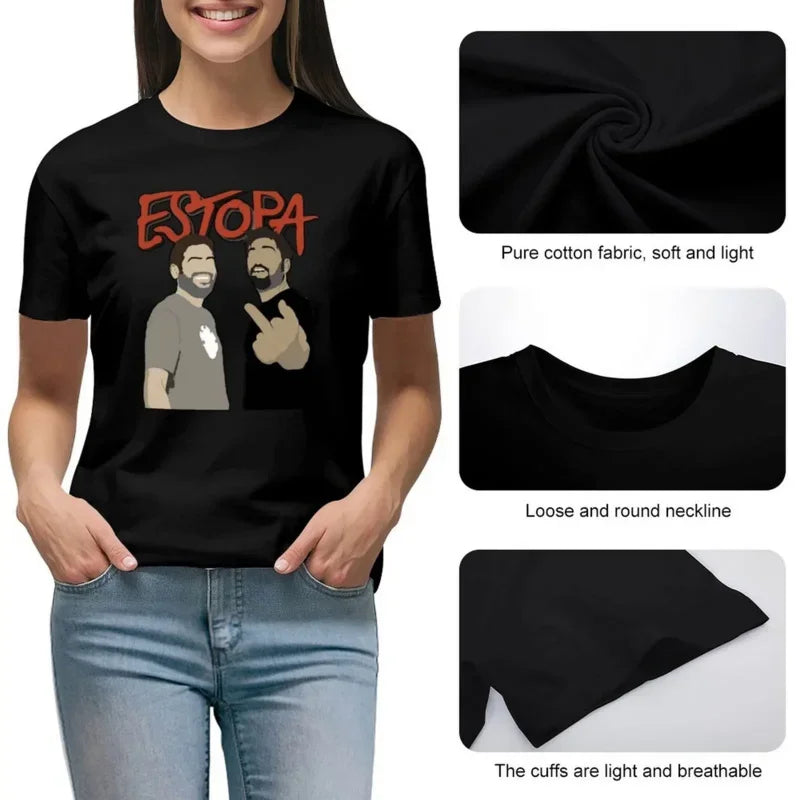 2024 Summer Personalized Street Hip Hop Style Estopa T-shirt Women's Clothing Retro Top Women's Clothing