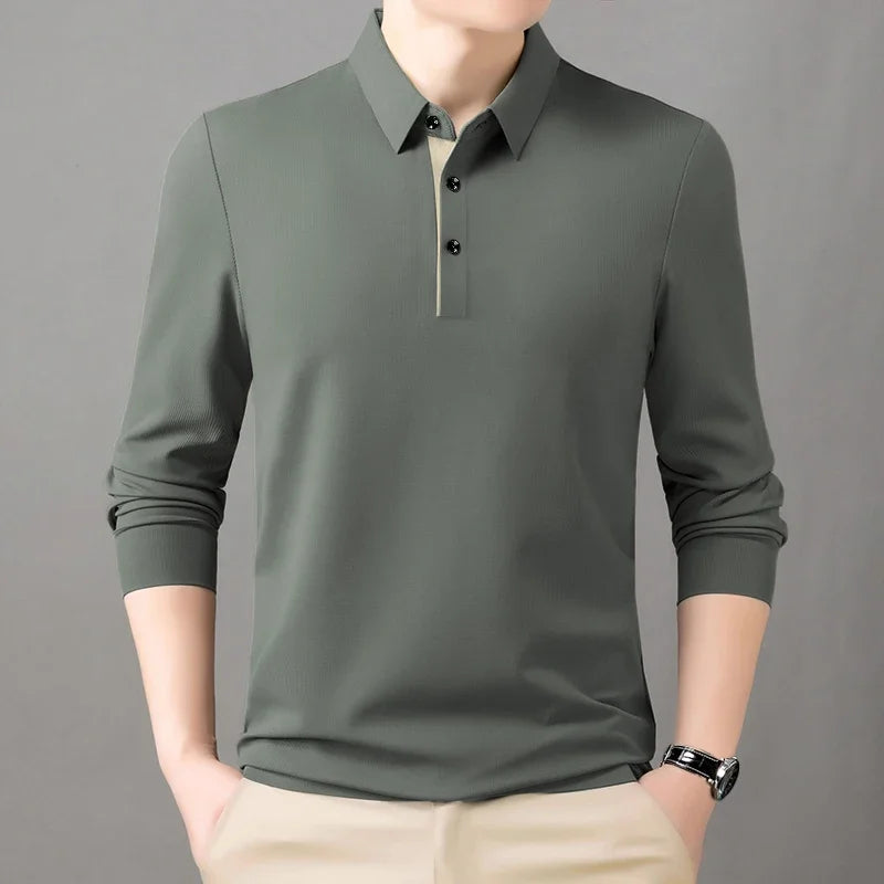 2025 Trend  Men's Long Sleeved Popular Casual T-shirt  Lapel POLO Men's Clothing