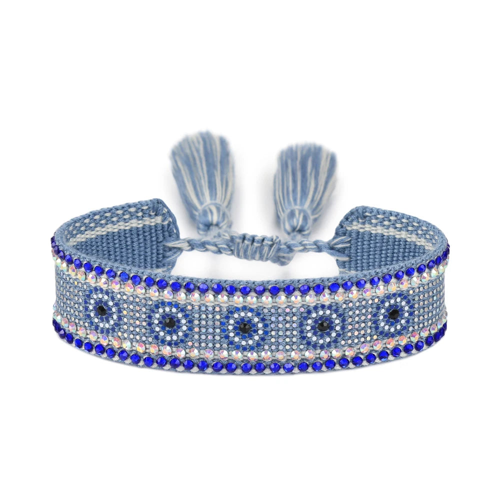 Evil Eyes Woven Bracelets Stackable Wrap Fabric Bracelets