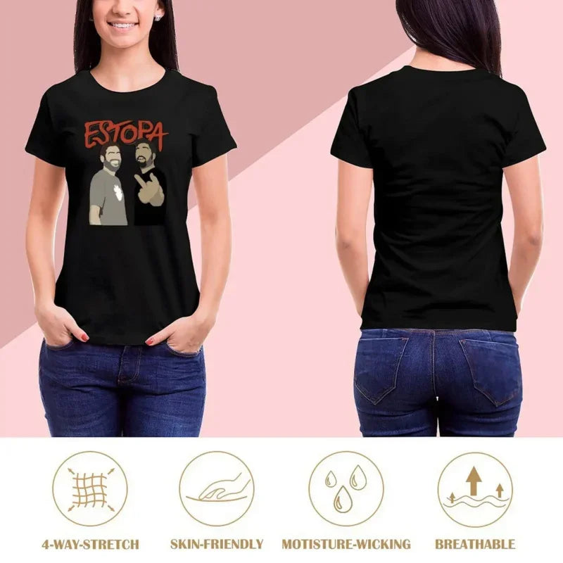 2024 Summer Personalized Street Hip Hop Style Estopa T-shirt Women's Clothing Retro Top Women's Clothing