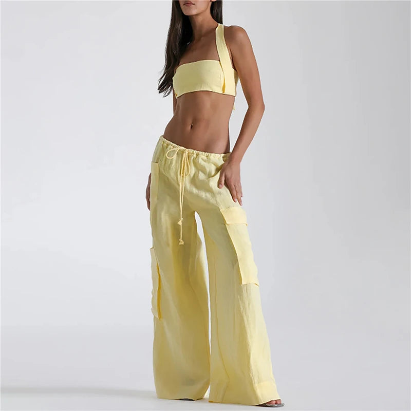 Women Cargo Pants Vintage-inspired Women's High Waist Cargo Pants with Drawstring Multiple Pockets for A Casual for Retro