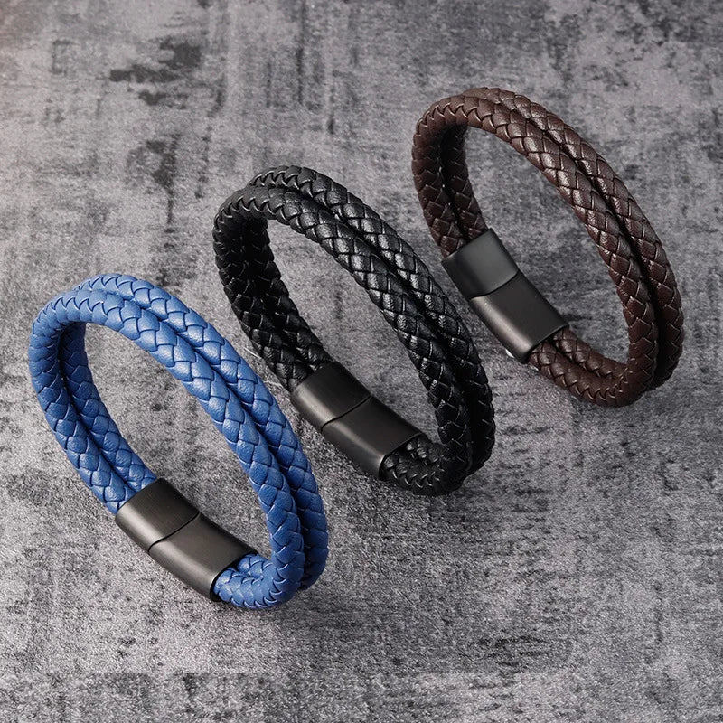 Trendy Leather Bracelets Men Stainless Steel Braided Rope Bracelets For Male Bracelets Jewelry
