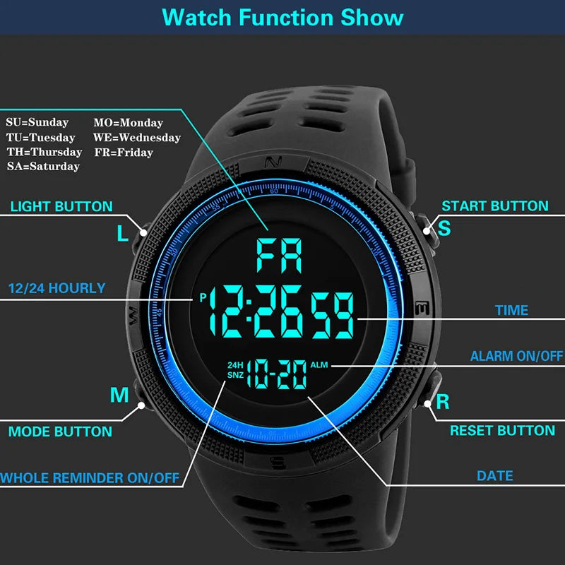 Electronic Watch For Mens Military Sports Watches Luminous Multifunction LED Digital Wristwatch for man kids Boy Student Teen
