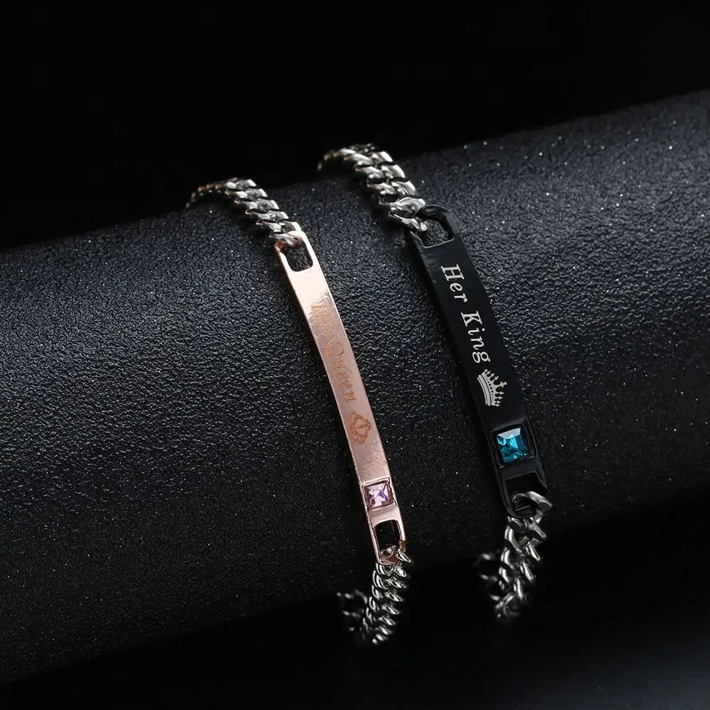 Couple Bracelets Stainless Steel Love Bangle Her King His Queen Bracelets Crystal Crown Bracelets Women's Bracelets