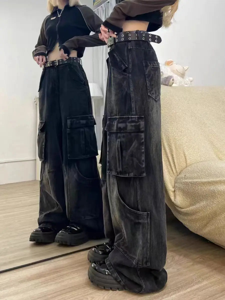 American High Street Cargo Pants Women 2024 New Summer Trendy Jeans Y2k Fashion Niche Design Women's Cargo Pants