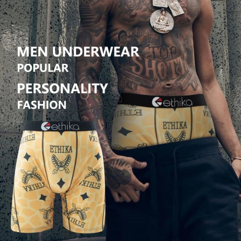 ETHIKA 1Pcs Men Underwear Boxers Breathable Mesh Crotch Man Underpants Mens Panties Plus Size Printed Men's Boxershorts Trunks